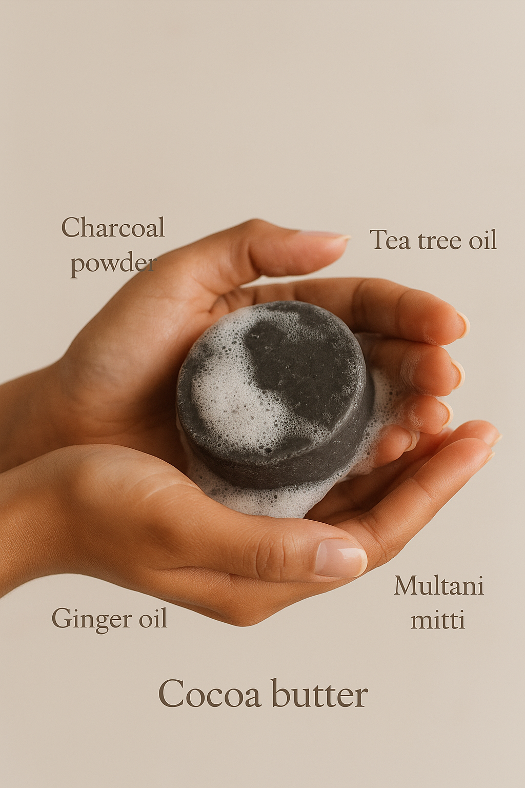 SHAMPOO BAR CHARCOAL, MULTANI MITTI, GINGER AND COCOA BUTTER