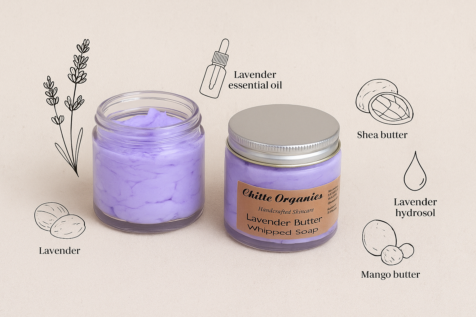 LAVENDER & KOKUM BUTTER WHIPPED SOAP (100 GM)